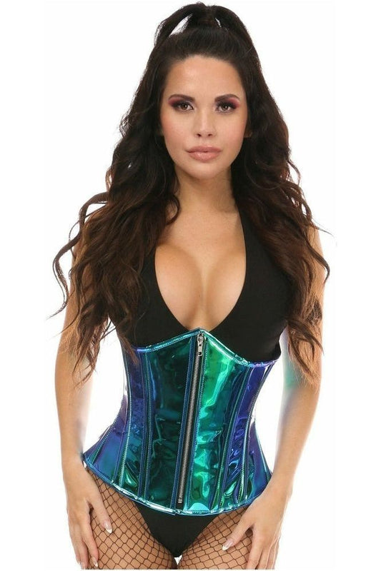 Top Drawer Teal/Blue Holo Steel Boned Underbust Corset - Daisy Corsets