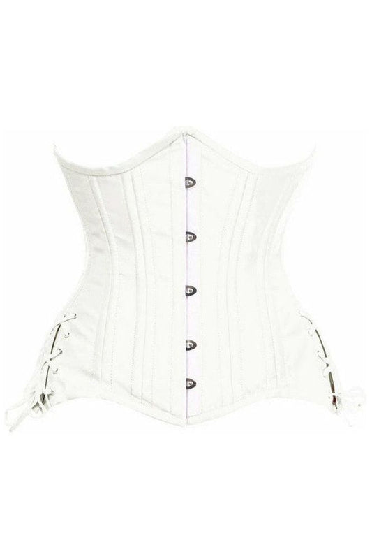 Top Drawer White Satin Double Steel Boned Curvy Cut Waist Cincher Corset w/Lace - Up Sides - Daisy Corsets