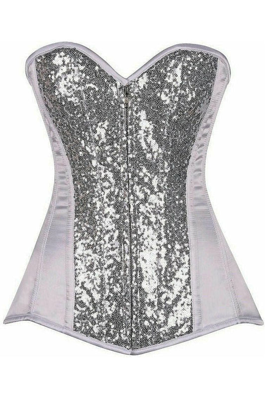 Top Drawer White/Silver Sequin Steel Boned Corset - Daisy Corsets