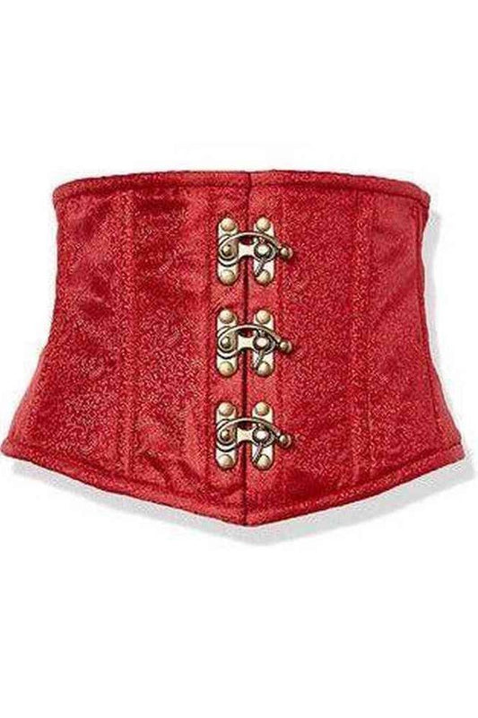 Top Drawer Wine Brocade Steel Boned Mini Cincher w/Clasps - Daisy Corsets