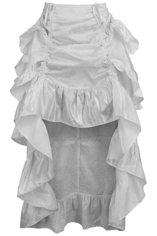 White Brocade Adjustable High Low Bustle Skirt - Daisy Corsets