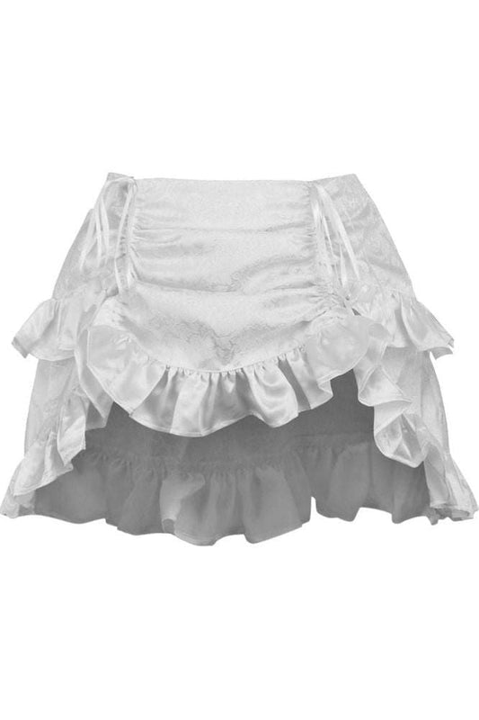White Brocade Ruched Bustle Skirt - Daisy Corsets