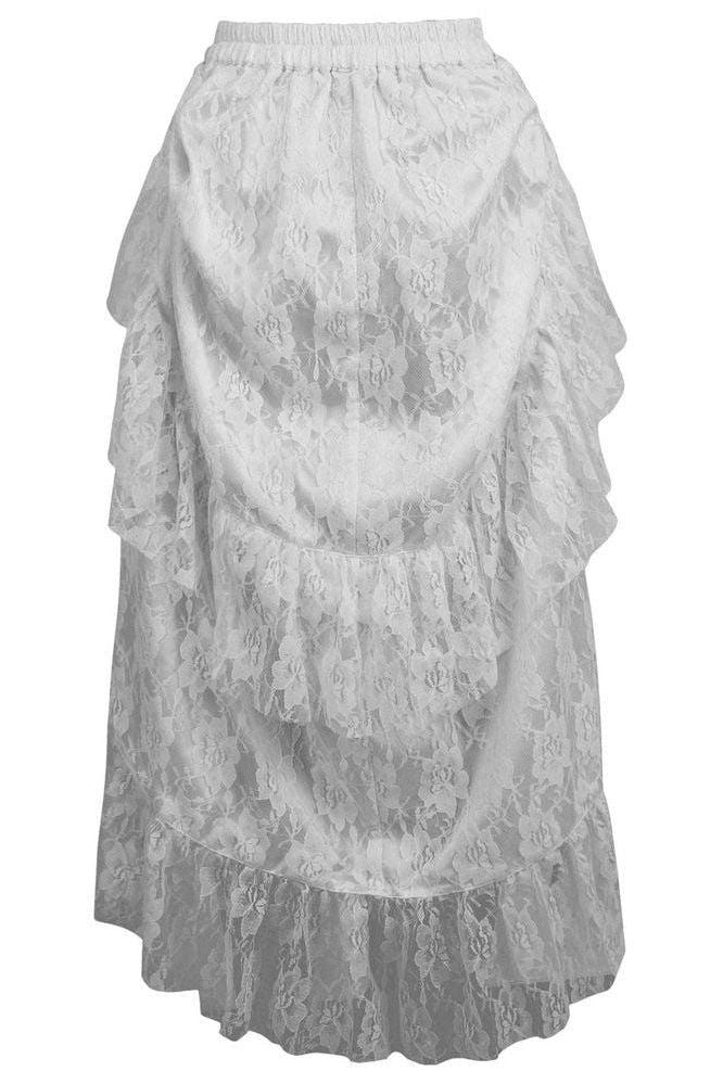 White Lace Adjustable High Low Bustle Skirt - Daisy Corsets