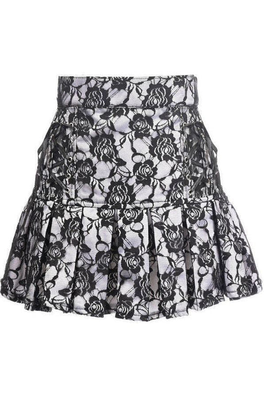 White Satin w/Black Lace Overlay Lace - Up Skirt - Daisy Corsets