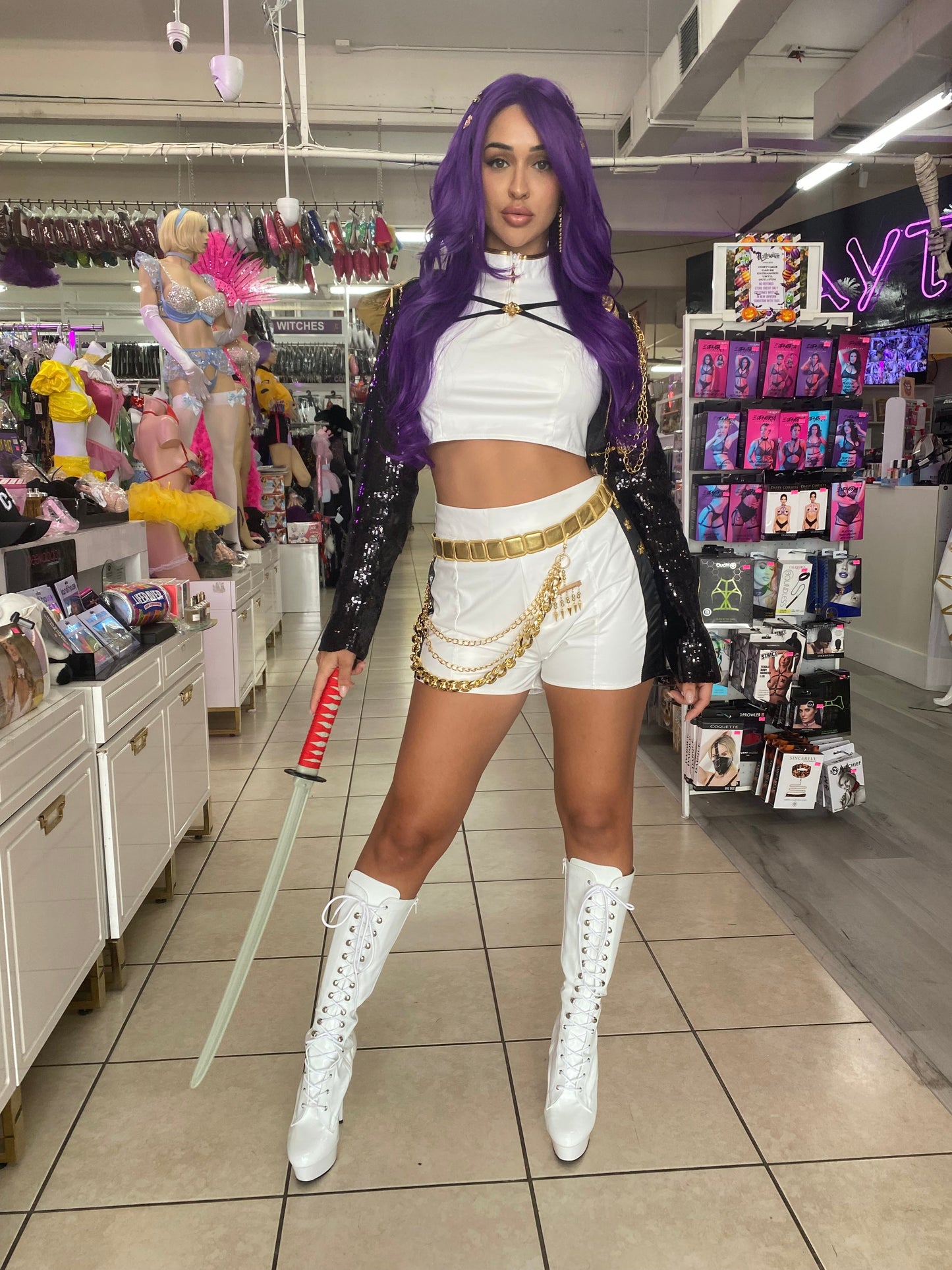 Pop Anime Girl Band Black Sequin Adult