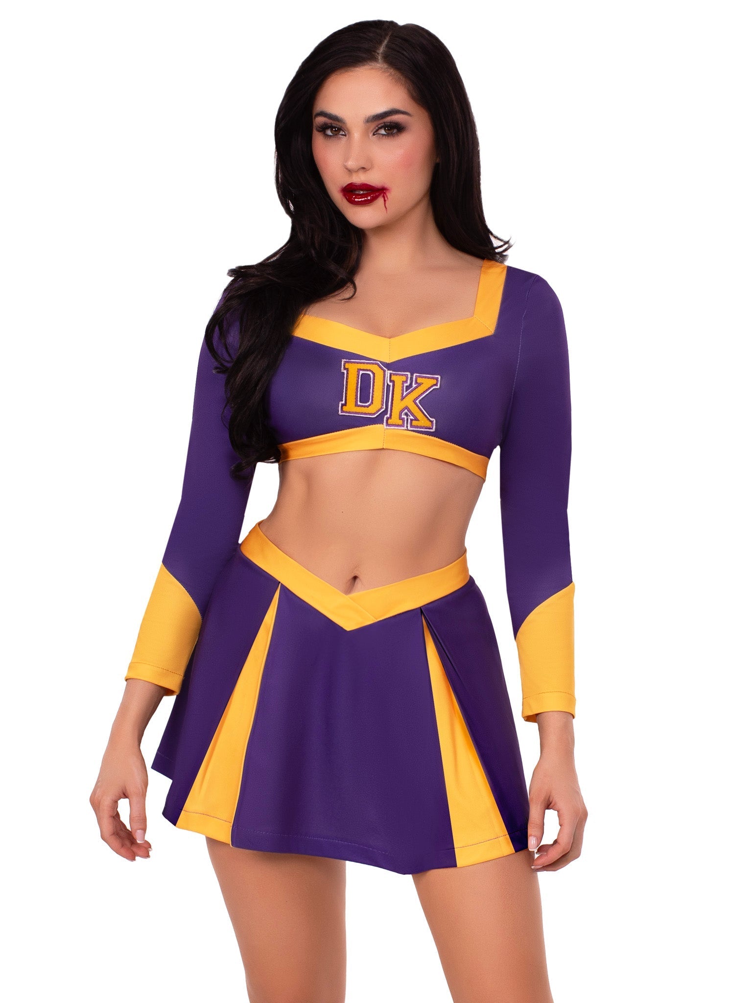Leg Avenue Purple Cheer Squad Slayer Costume: Killer Horror Crop Top Mini Skirt