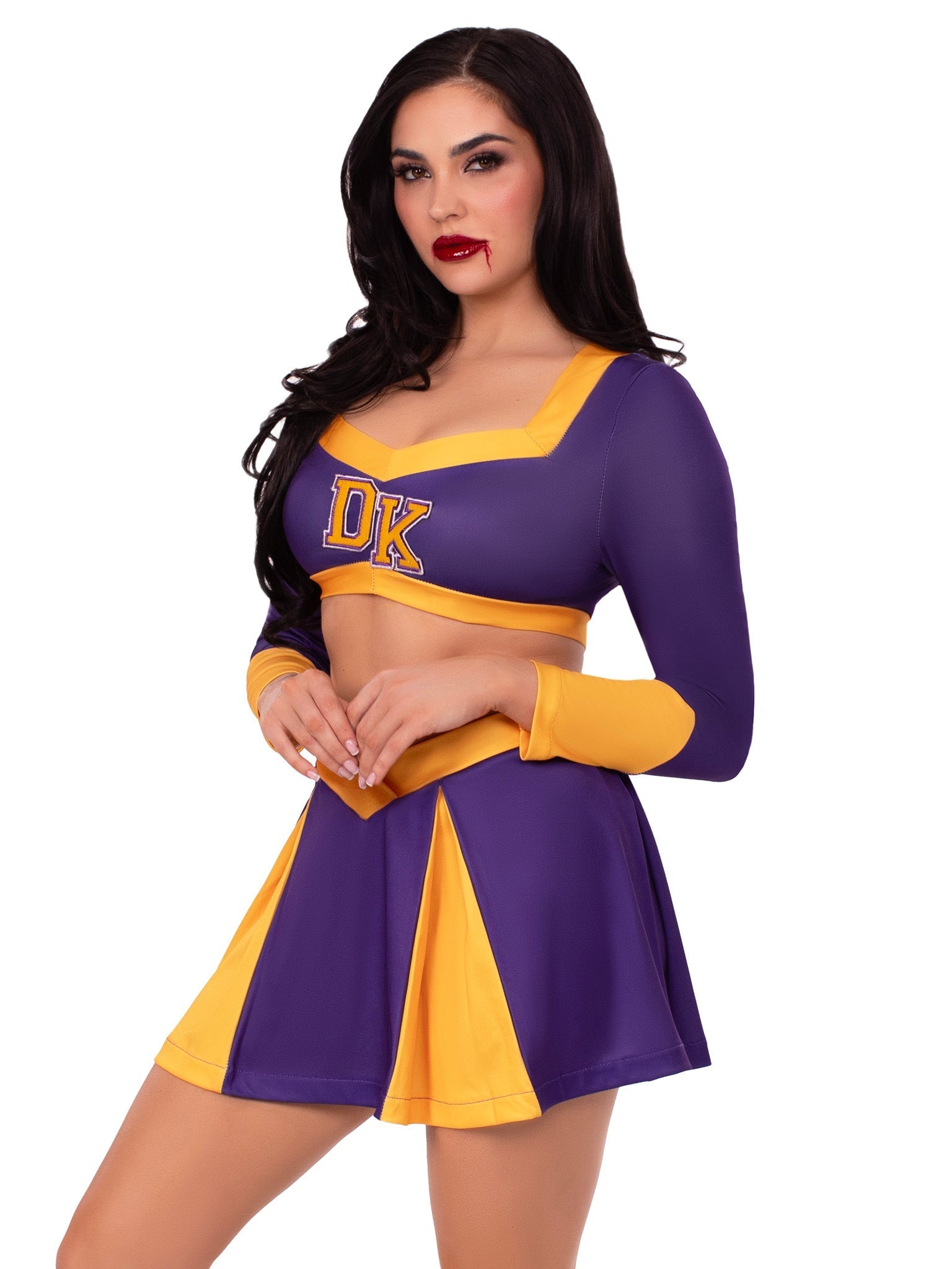 Leg Avenue Purple Cheer Squad Slayer Costume: Killer Horror Crop Top Mini Skirt