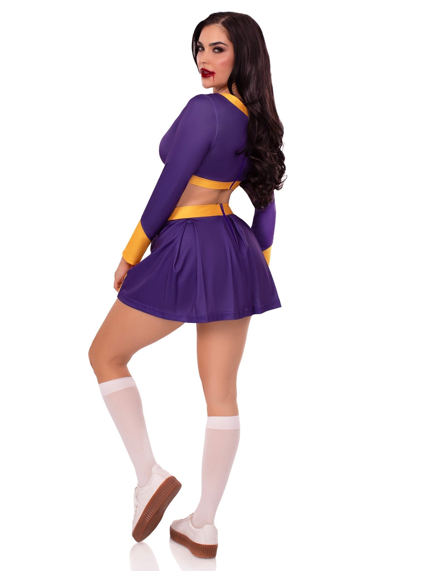 Leg Avenue Purple Cheer Squad Slayer Costume: Killer Horror Crop Top Mini Skirt