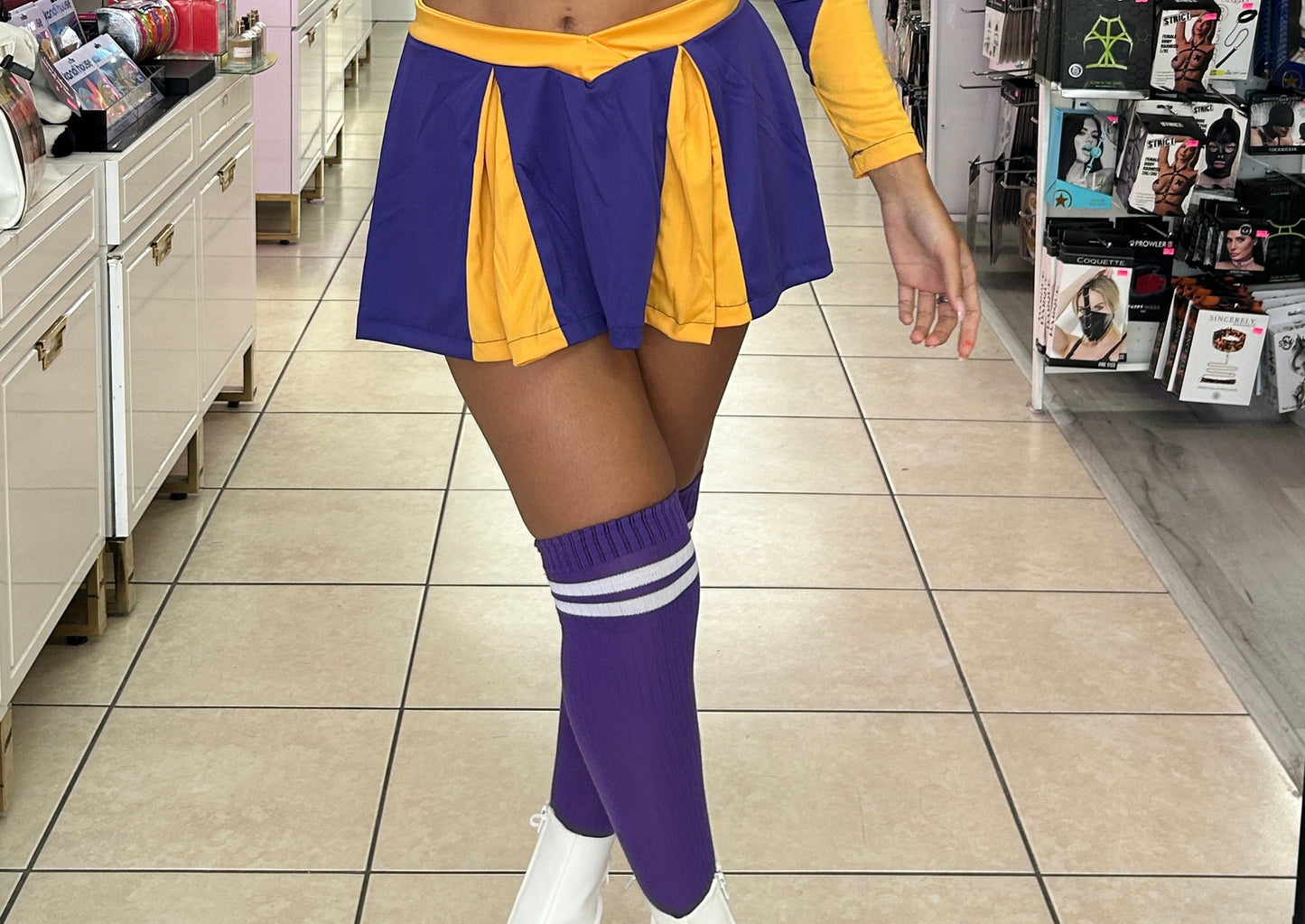 Athletic Knee High Stockings Purple white stripes