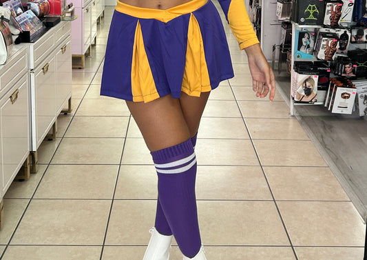 Athletic Knee High Stockings Purple white stripes