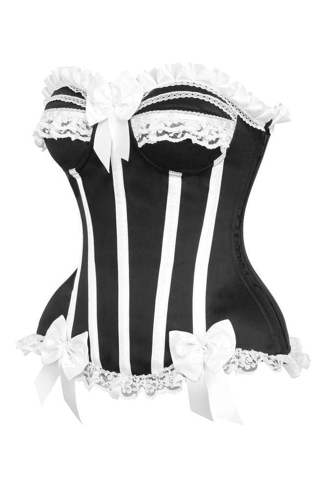 Top Drawer Black/White Steel Boned Burlesque Corset