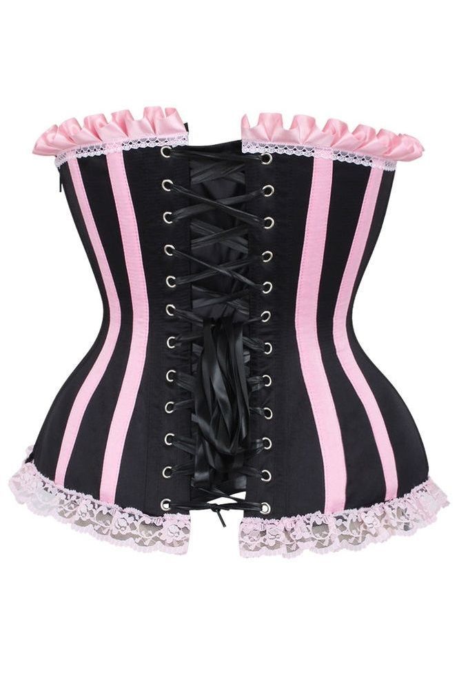 Top Drawer Black/Pink Steel Boned Burlesque Corset