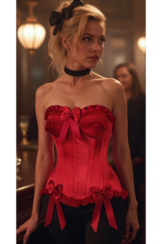 Top Drawer Dark Red Satin Steel Boned Burlesque Corset