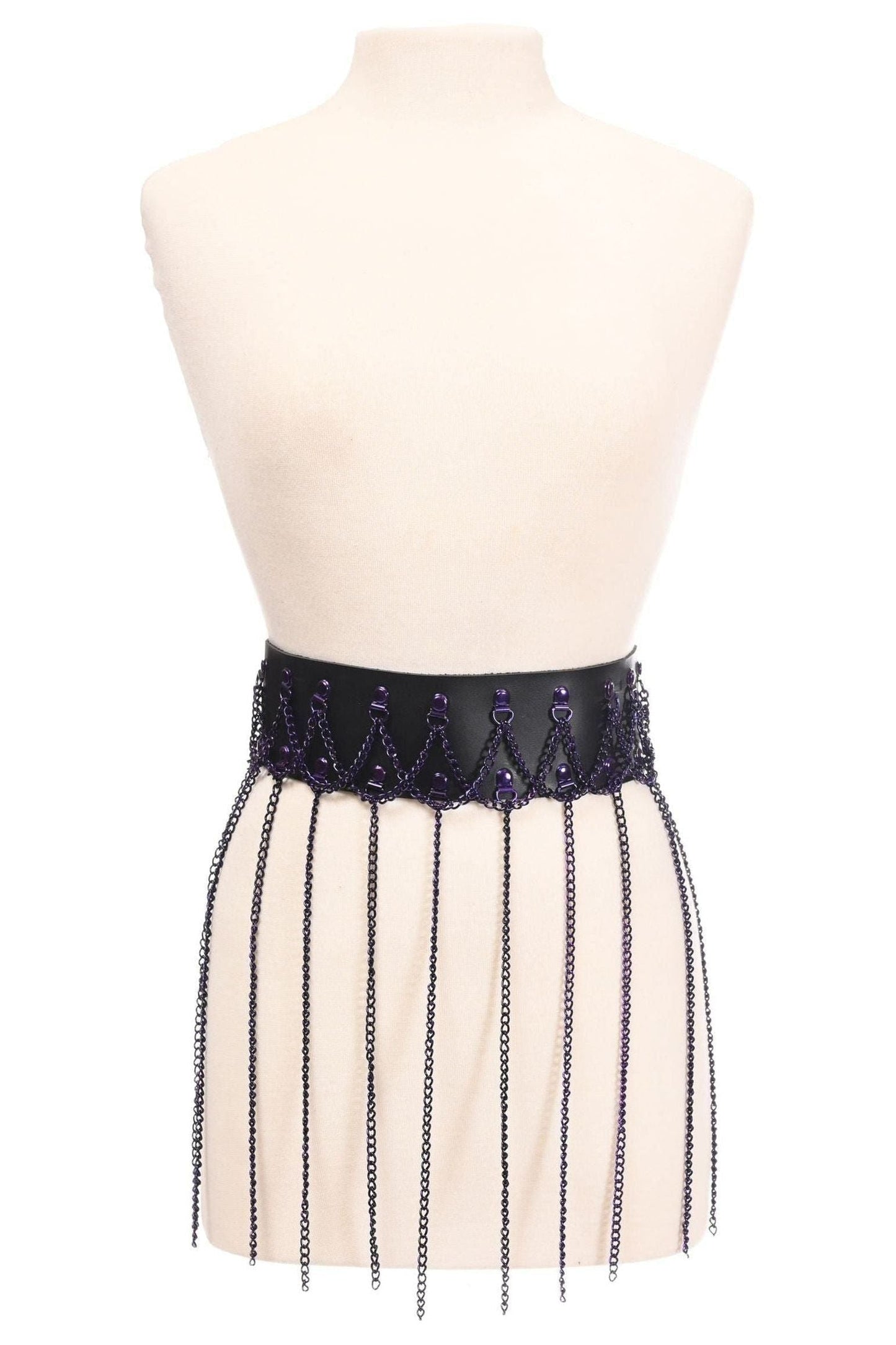 Black Faux Leather & Purple Metallic Chain Fringe Skirt - Daisy Corsets