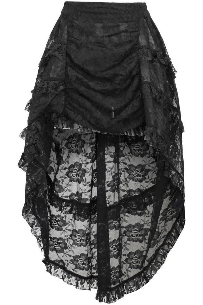 Black Lace Ruched Front High Low Lace Skirt - Daisy Corsets