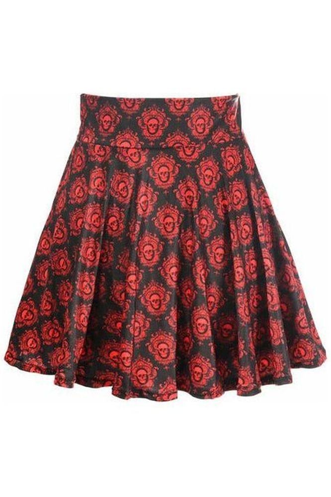 Black & Red Skulls Stretch Lycra Skirt - Daisy Corsets