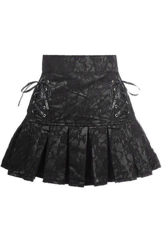 Black Satin w/Black Lace Overlay Lace - Up Skirt - Daisy Corsets