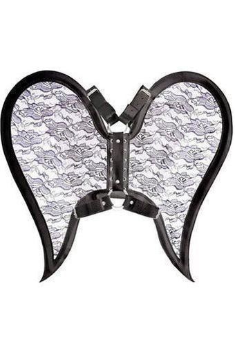 Black/Black Faux Leather & Lace Angel Wing Body Harness - Daisy Corsets