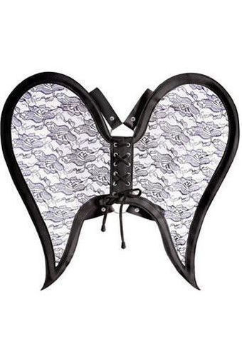 Black/Black Faux Leather & Lace Angel Wing Body Harness - Daisy Corsets