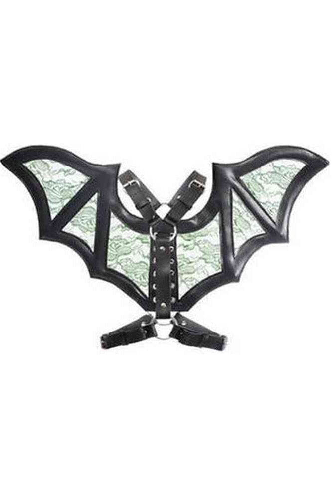 Black/Green Faux Leather & Lace Wing Harness - Daisy Corsets