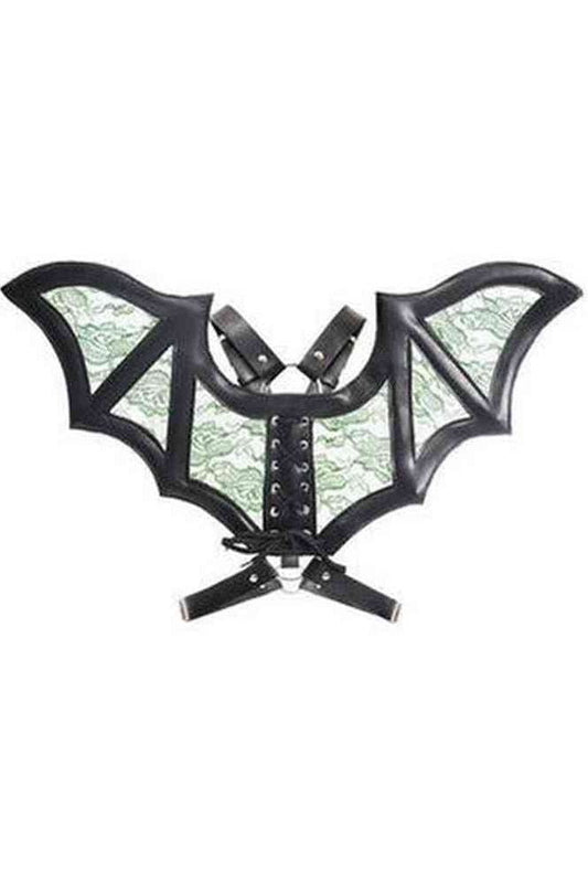 Black/Green Faux Leather & Lace Wing Harness - Daisy Corsets