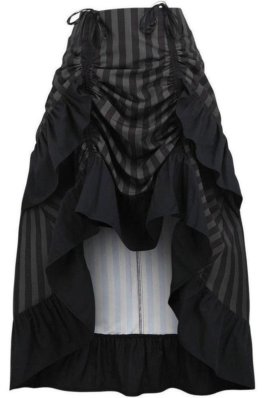 Black/Grey Stripe Adjustable High Low Skirt - Daisy Corsets
