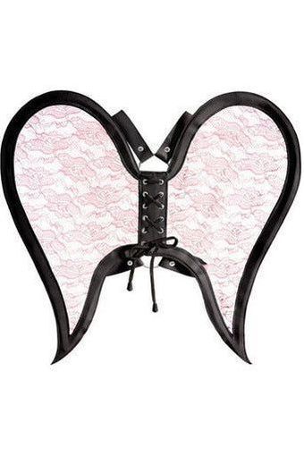 Black/Pink Faux Leather & Lace Angel Wing Body Harness - Daisy Corsets
