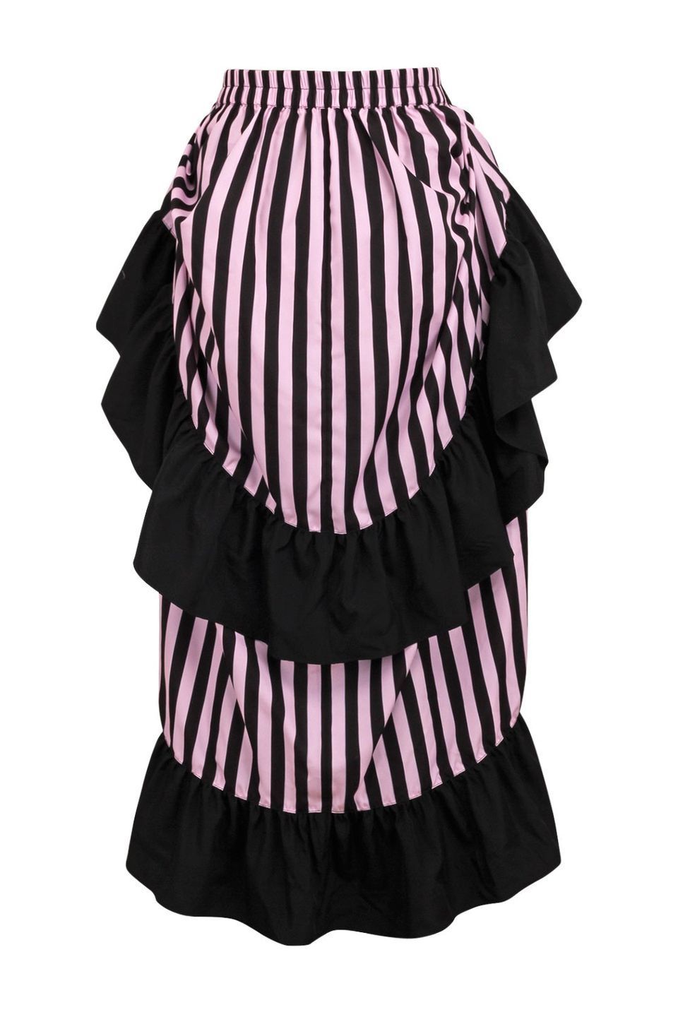 Black/Pink Stripe Adjustable High Low Skirt - Daisy Corsets