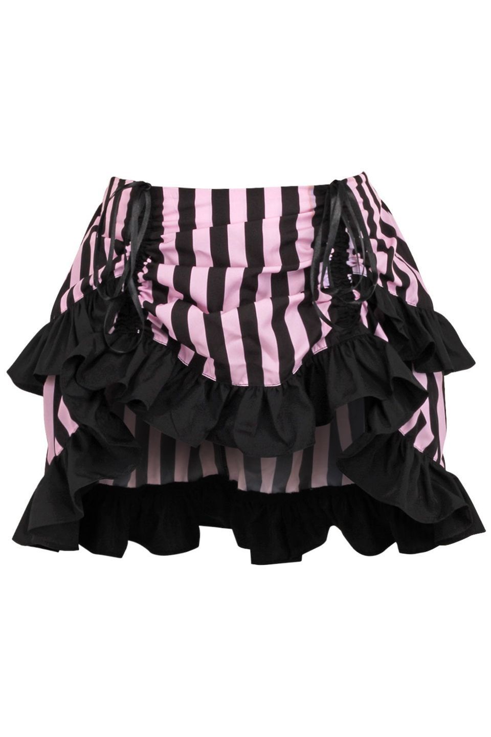 Black/Pink Striped Ruched Bustle Skirt - Daisy Corsets