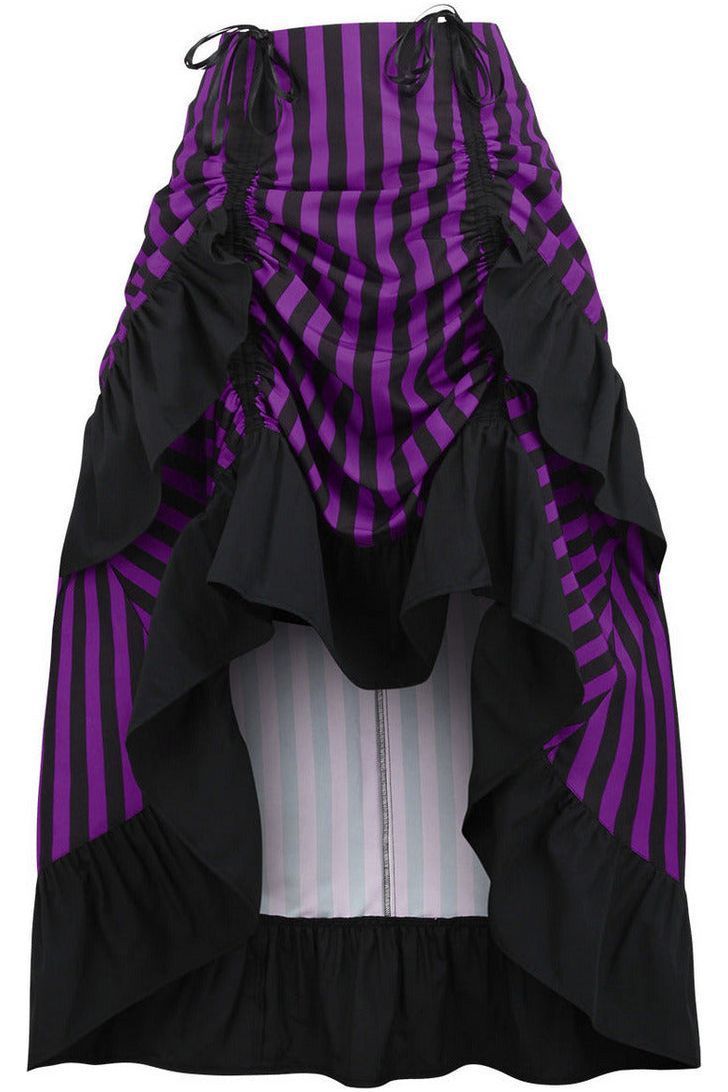 Black/Purple Stripe Adjustable High Low Skirt - Daisy Corsets