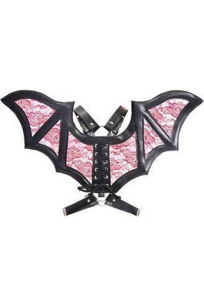 Black/Red Faux Leather & Lace Wing Harness - Daisy Corsets