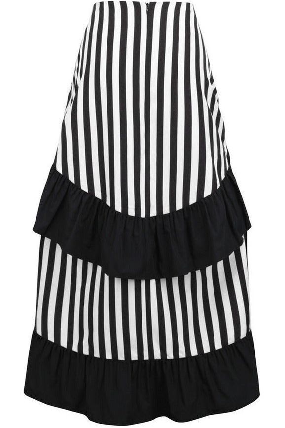 Black/White Stripe Adjustable High Low Skirt - Daisy Corsets