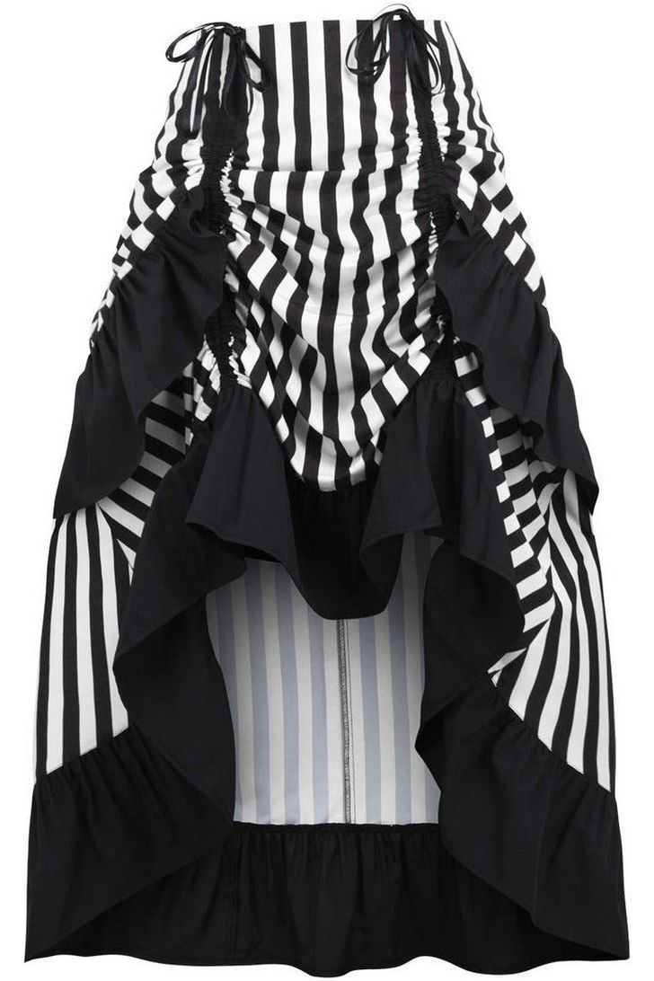 Black/White Stripe Adjustable High Low Skirt - Daisy Corsets