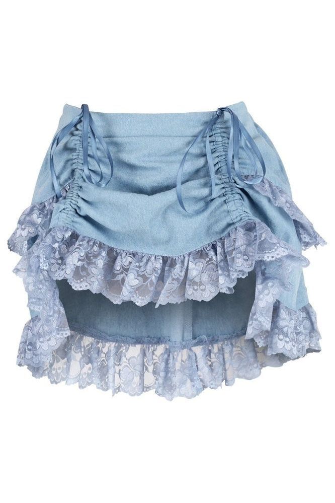 Blue Denim Ruched Bustle Skirt w/Lace - Daisy Corsets