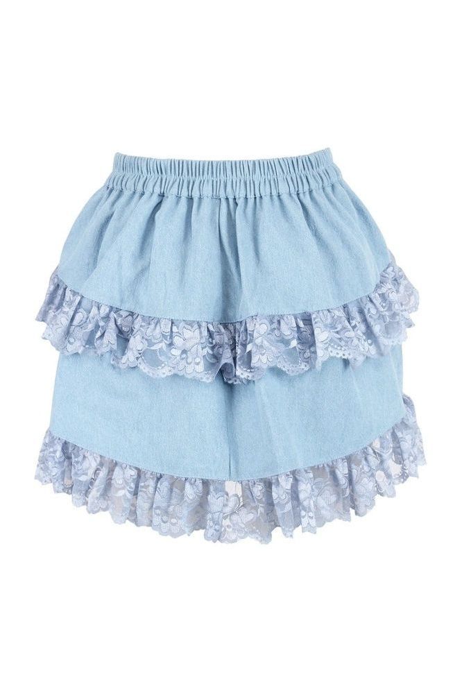 Blue Denim Ruched Bustle Skirt w/Lace - Daisy Corsets