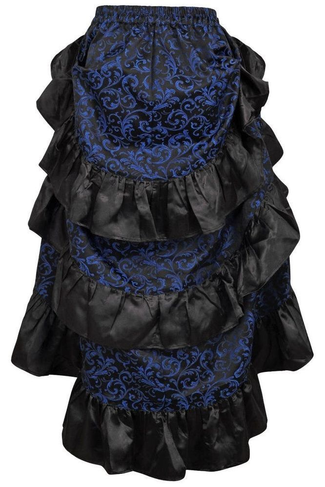 Blue/Black Brocade Adjustable High Low Bustle Skirt - Daisy Corsets