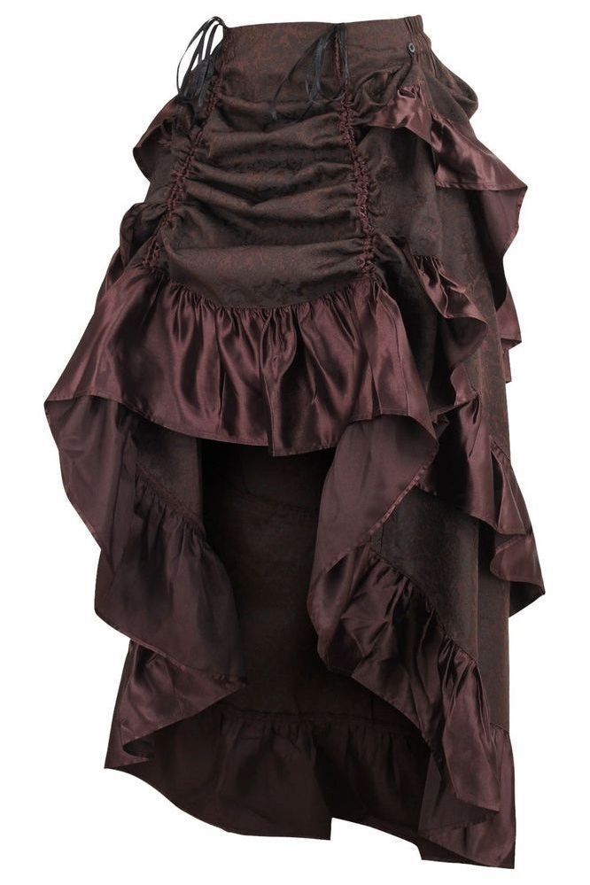 Brown Brocade Adjustable High Low Bustle Skirt - Daisy Corsets