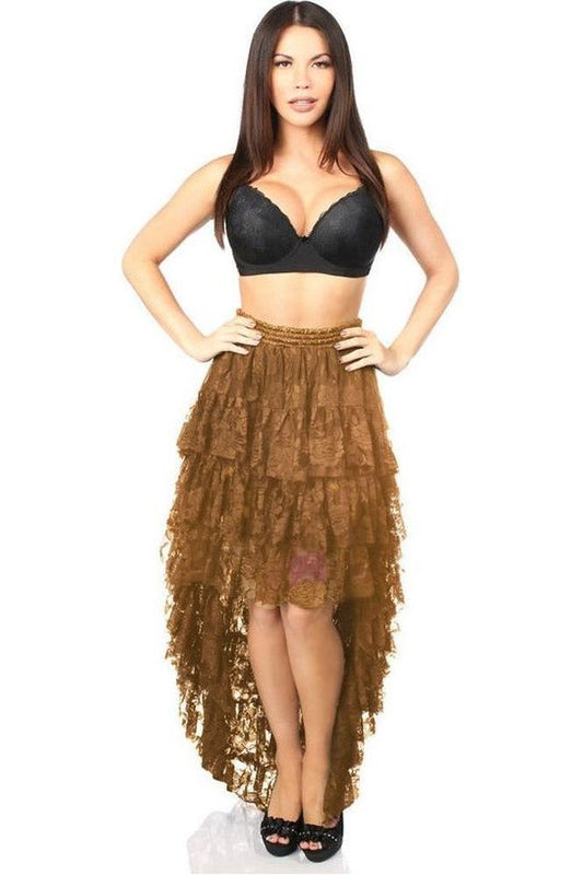 Brown High Low Lace Skirt - Daisy Corsets