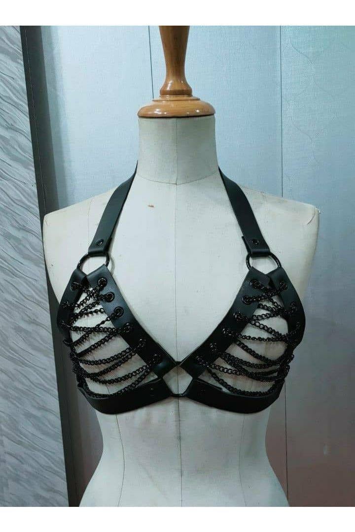 Candy Collection - Black Chain Lace - Up Bra Top Harness - Daisy Corsets