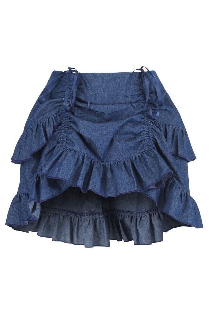 Dark Blue Denim Ruched Bustle Skirt - Daisy Corsets