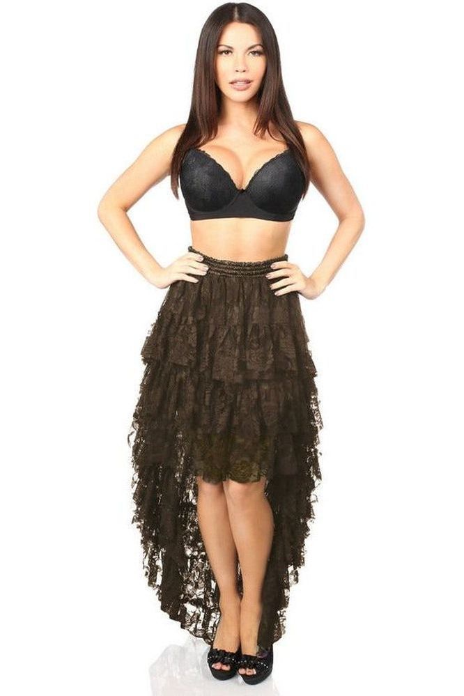 Dark Brown High Low Lace Skirt - Daisy Corsets