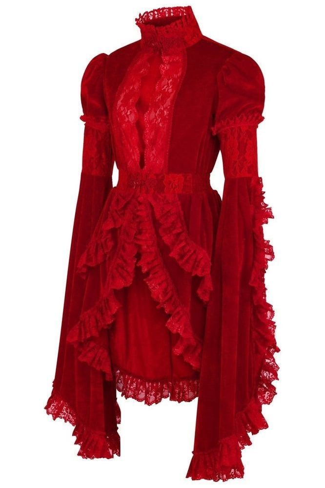 Dark Red Velvet & Lace Ruffled Jacket - Daisy Corsets