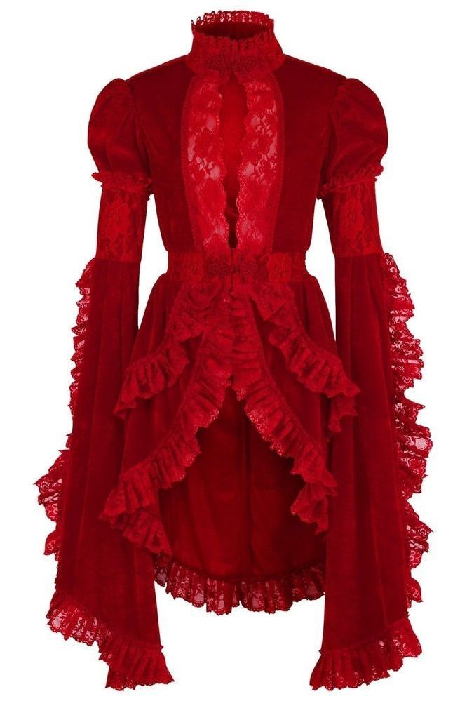 Dark Red Velvet & Lace Ruffled Jacket - Daisy Corsets
