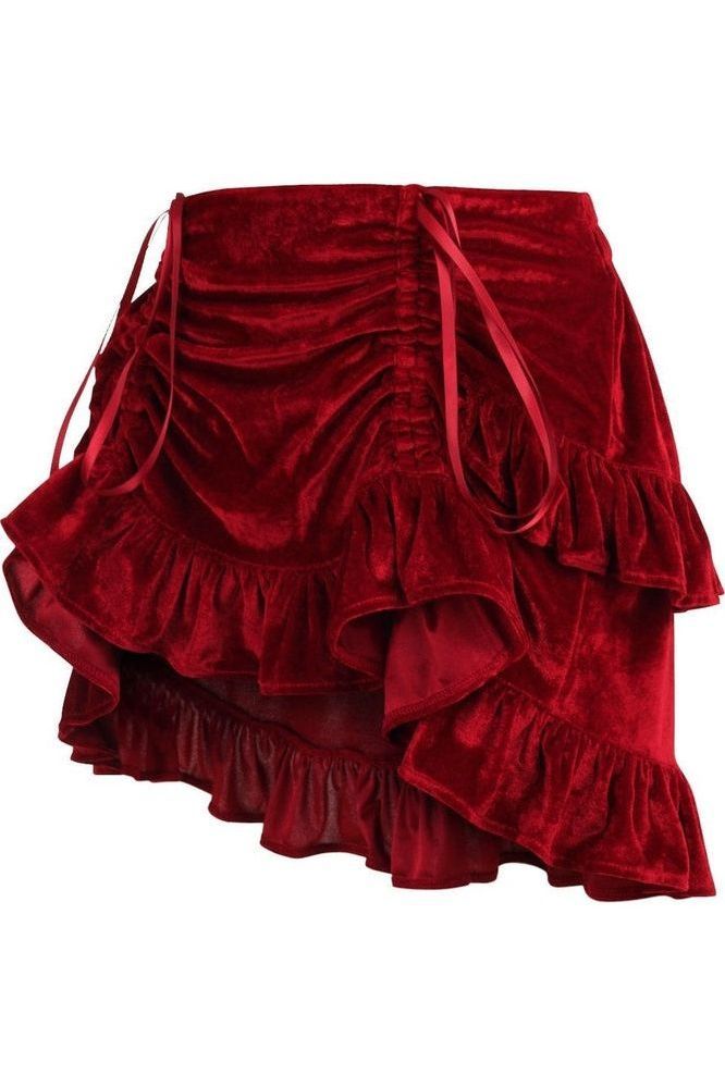 Dark Red Velvet Ruched Bustle Skirt - Daisy Corsets