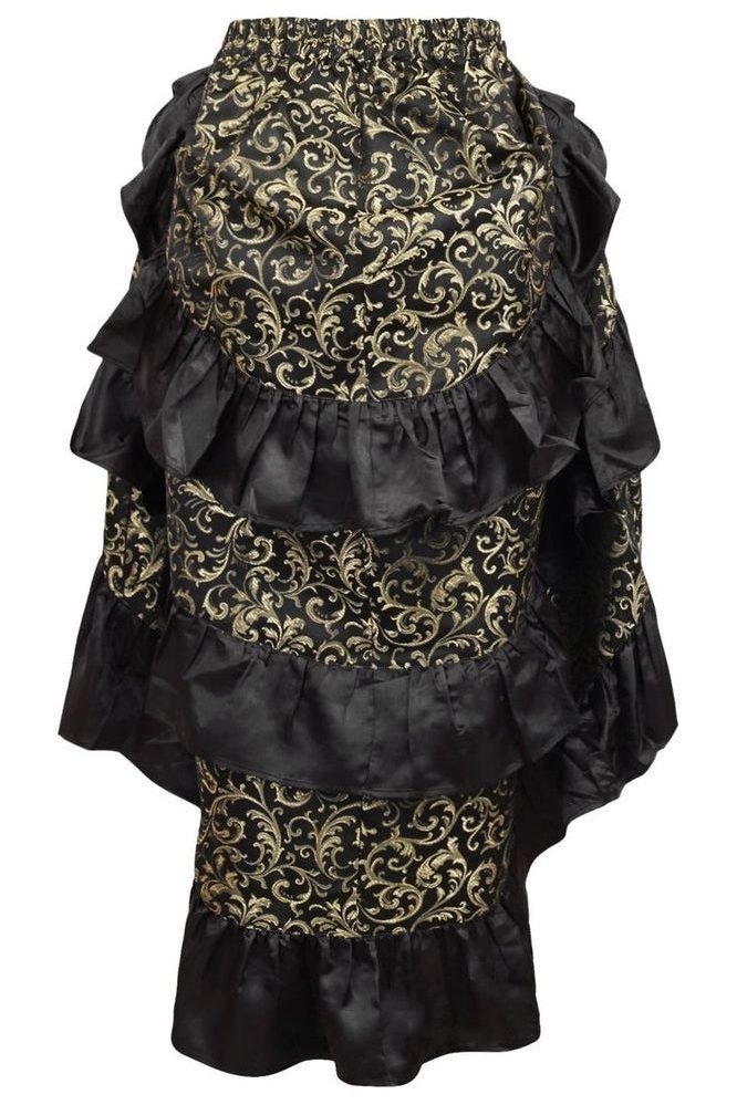 Gold/Black Brocade Adjustable High Low Bustle Skirt - Daisy Corsets