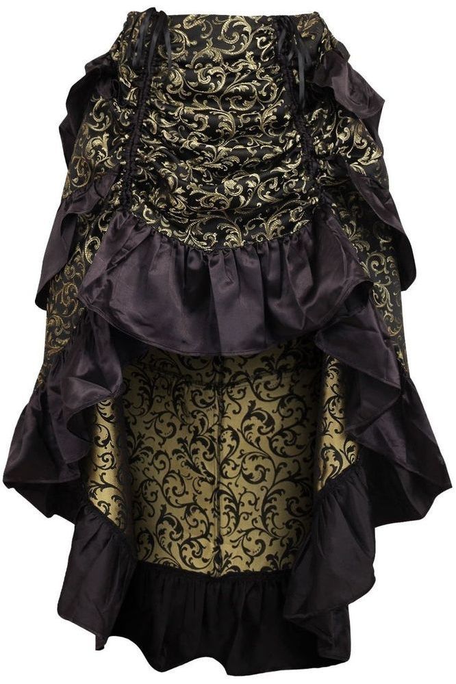 Gold/Black Brocade Adjustable High Low Bustle Skirt - Daisy Corsets
