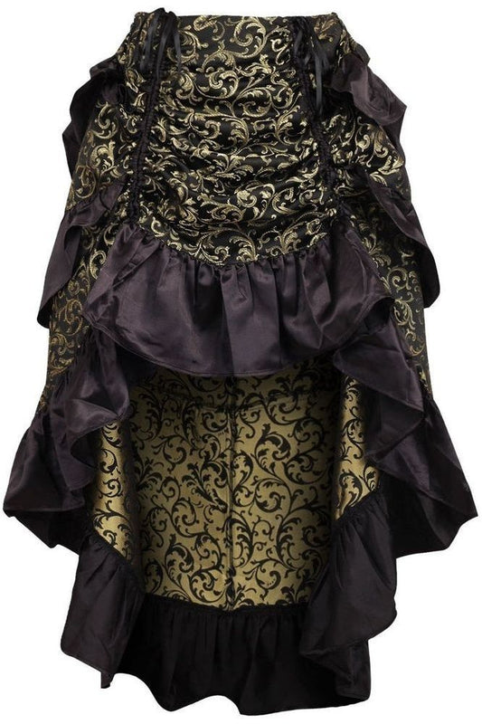 Gold/Black Brocade Adjustable High Low Bustle Skirt - Daisy Corsets