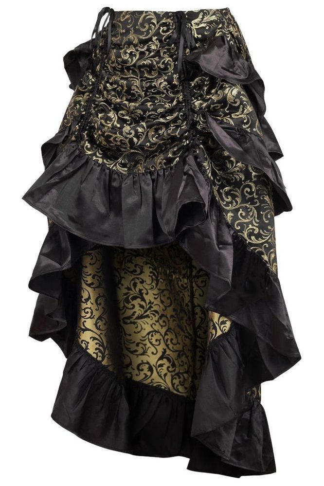 Gold/Black Brocade Adjustable High Low Bustle Skirt - Daisy Corsets