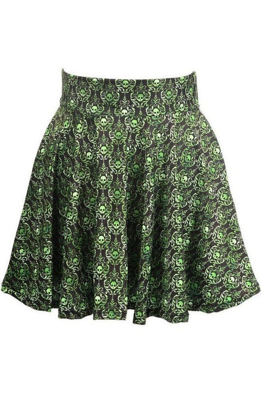 Green Skulls Gothic Print Stretch Lycra Skirt - Daisy Corsets