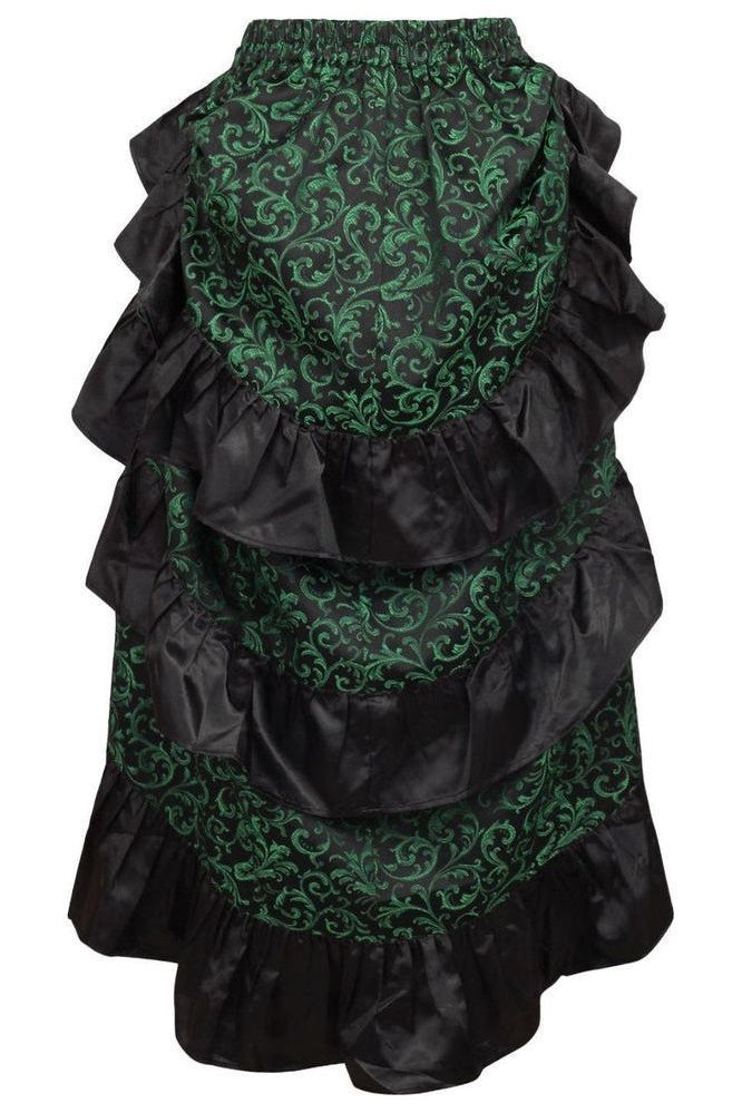 Green/Black Brocade Adjustable High Low Bustle Skirt - Daisy Corsets